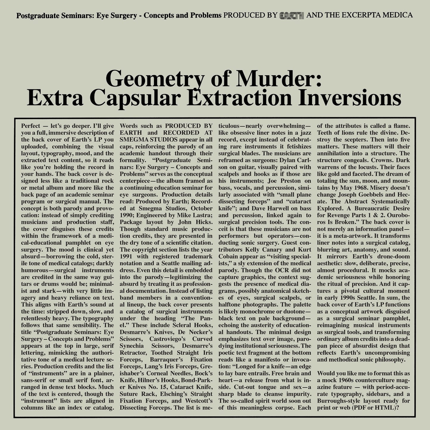 Earth x Black Noi$e 'Geometry of Murder: The Extra Capsular Extraction Inversions' 2xLP